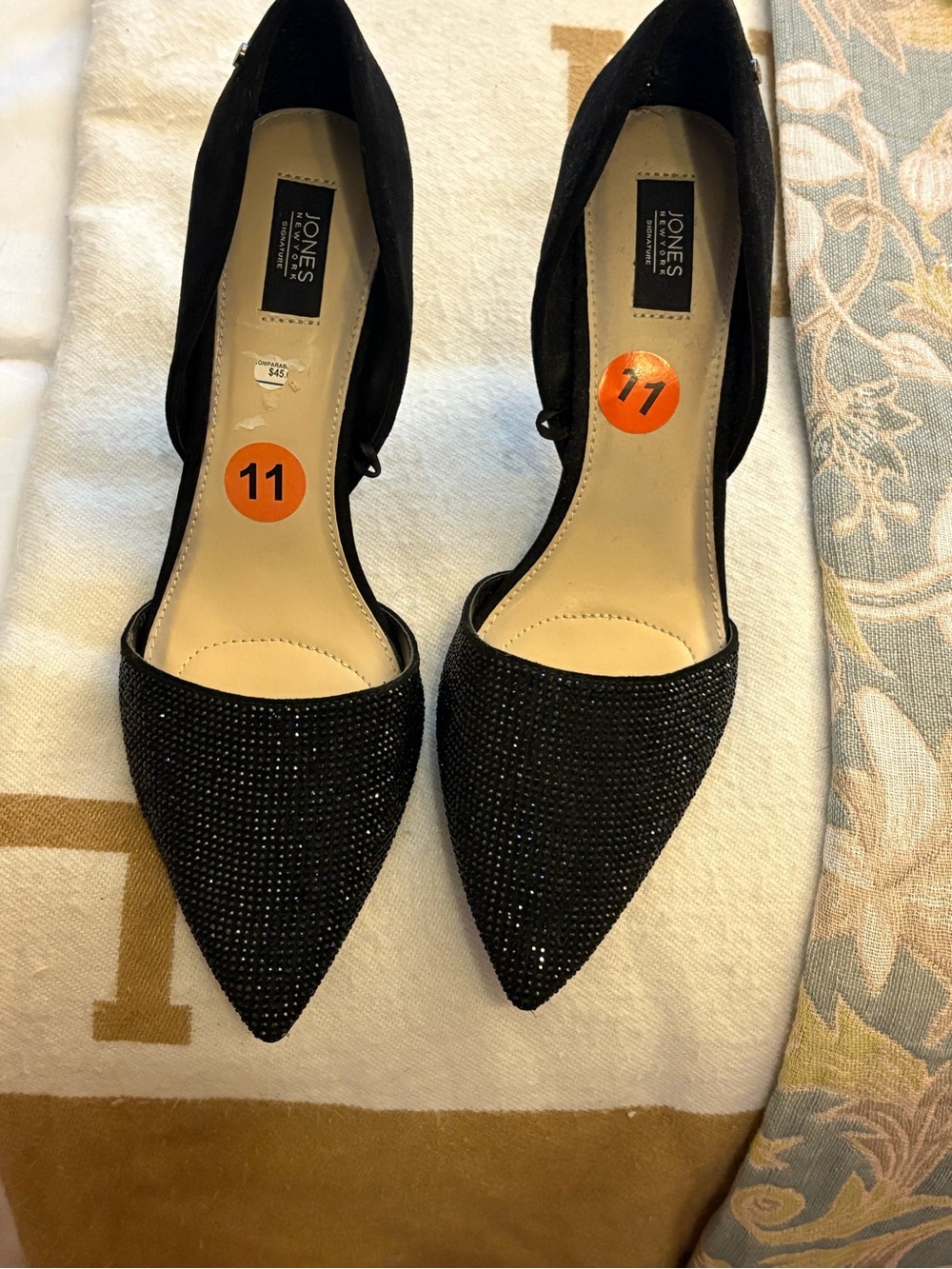 Jones New York Black Sparkle D'Orsay Pointed Toe Heels